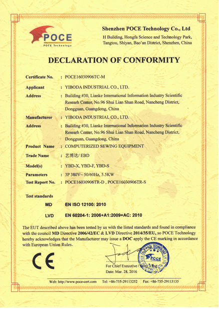 China Yiboda Industrial Co., Ltd. Certificaciones