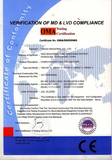 China Yiboda Industrial Co., Ltd. Certificaciones